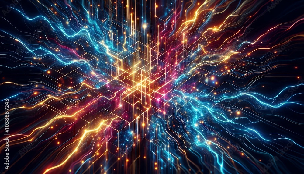 Abstract neon grid pattern with dynamic, electric energy and glowing highlights,generative ai
Abstract neon grid pattern with dynamic, electric energy and glowing highlights,generative ai