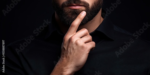 Man with a beard and a black shirt posing for a picture - People