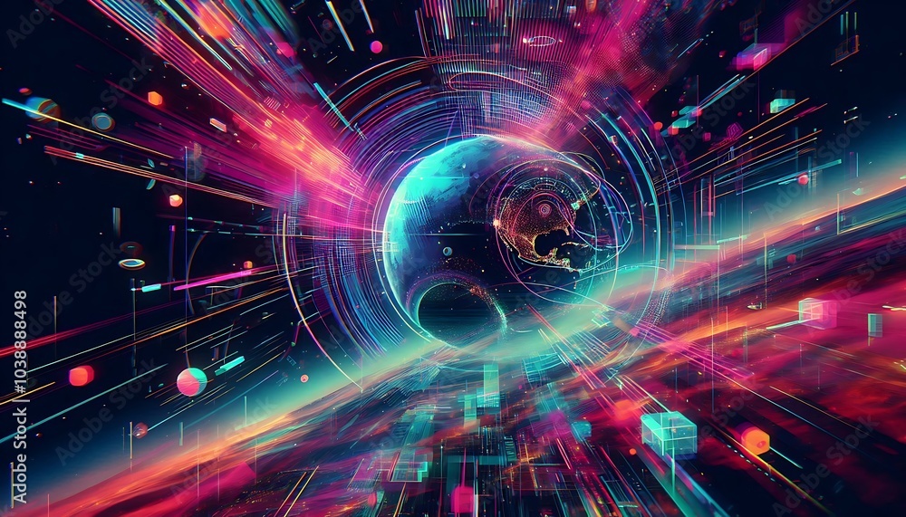Glitch effect in abstract pink blue composition bright neon lines and shapes,generative ai
Glitch effect in abstract pink blue composition bright neon lines and shapes,generative ai
