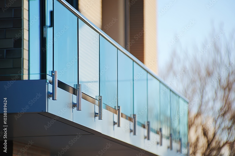Fototapeta premium Modern aluminum railing and tempered glass for fall protection
