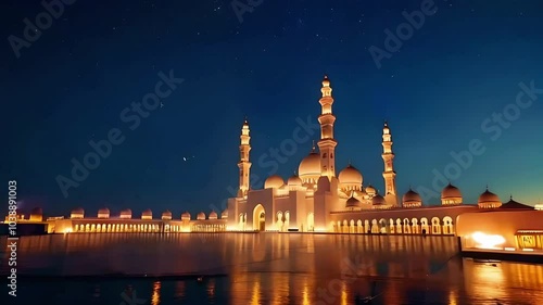 futuristic islamic mosque , celebrate ramadan kareen and eid mubarak photo