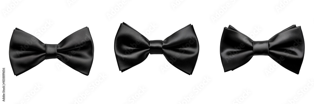 Set of A classic black bow tie elegantly laid flat on a pristine on transparent background. Ai generated Set of A classic black bow tie elegantly laid flat on a pristine on transparent background. Ai generated