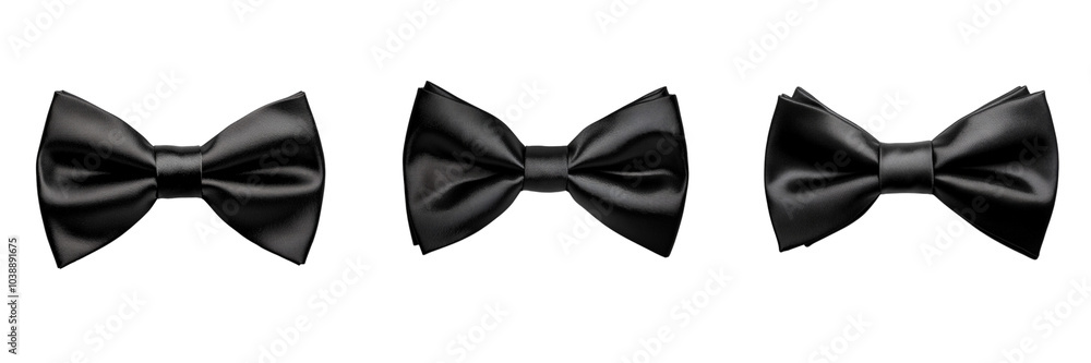 Set of A classic black bow tie elegantly laid flat on a pristine on transparent background. Ai generated Set of A classic black bow tie elegantly laid flat on a pristine on transparent background. Ai generated