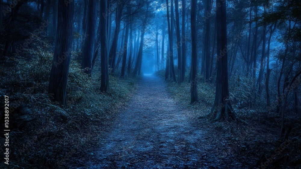 Obraz premium Mysterious Foggy Forest Path