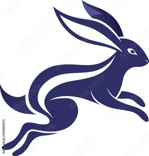 Blue Silhouette of a Leaping Rabbit