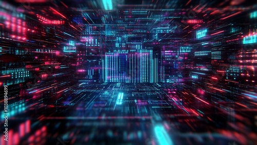 Flying futuristic central processing unit and circuit board. Electronic circuitry within a computer that carries out the instructions of a computer program performing arithmetic, logic, controlling. photo