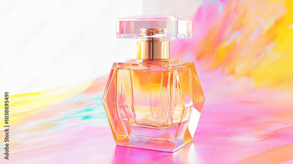 Modern Hexagonal Luxury Perfume Bottle Mockup on Abstract Art with Cinematic Lighting Modern Hexagonal Luxury Perfume Bottle Mockup on Abstract Art with Cinematic Lighting
