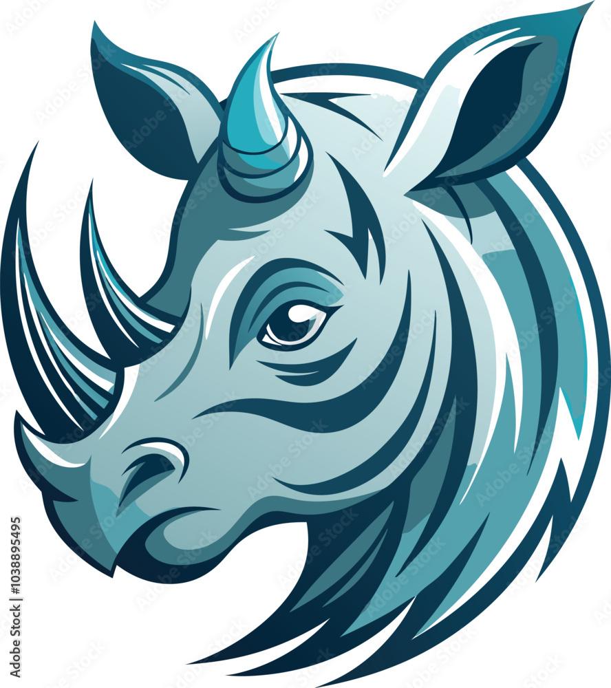 Obraz premium Blue Rhino Head Illustration Design Logo