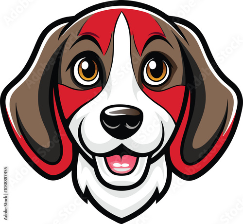 Cartoon Beagle Dog with Red Ears