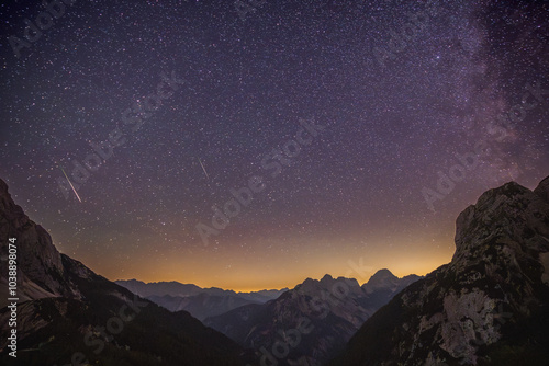 Tableau sur toile Magic sky full of stars and also falling stars deep in the Triglav National Park, Julian Alps in Slovenia