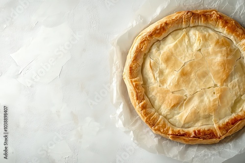 Spinach and feta Greek pie on a light backdrop photo