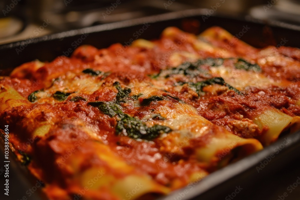 Spinach and ricotta cannelloni in tomato sauce Spinach and ricotta cannelloni in tomato sauce