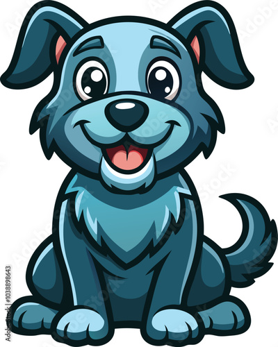 Blue Cartoon Dog Sitting Happy Cute Illustration