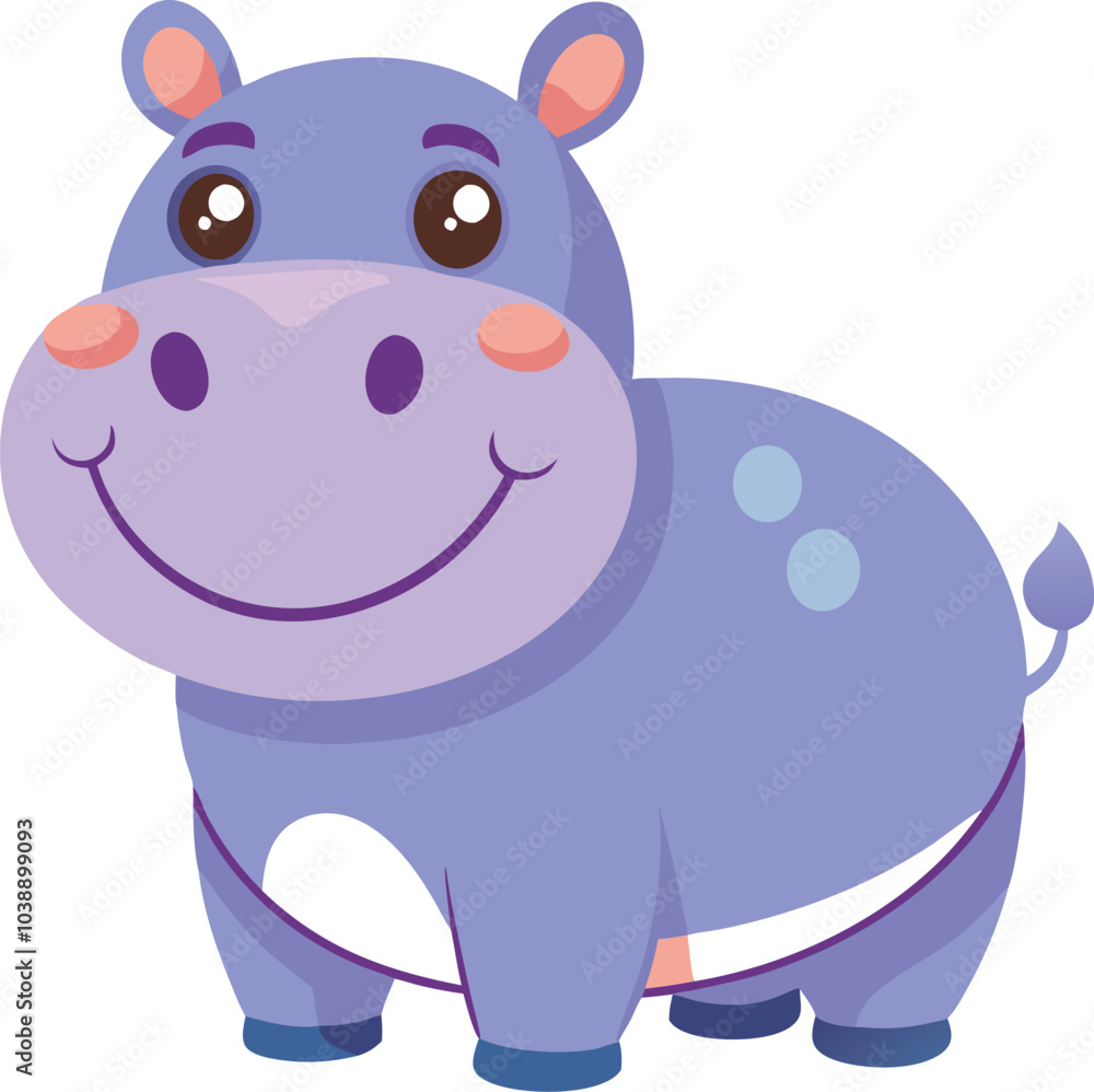 Fototapeta premium Cute Cartoon Smiling Purple Hippopotamus Illustration