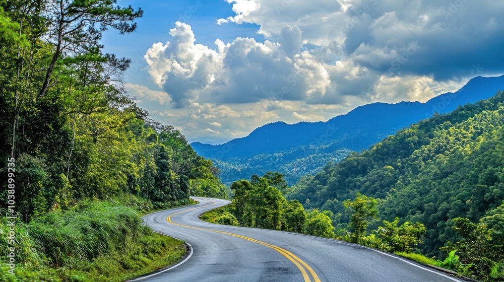 Fototapeta premium Scenic Winding Road Through Lush Mountains