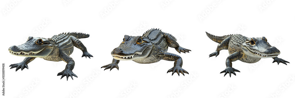 Set of A detailed shot of a crocodile’s massive head and long claws resting on transparent background. Ai generated Set of A detailed shot of a crocodile’s massive head and long claws resting on transparent background. Ai generated