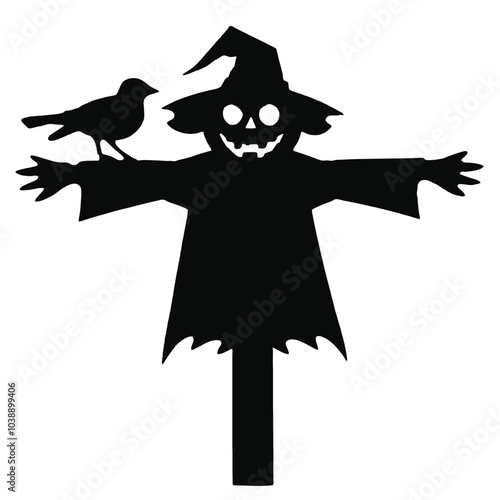 Halloween scarecrow with a head pumpkin and raven vector image