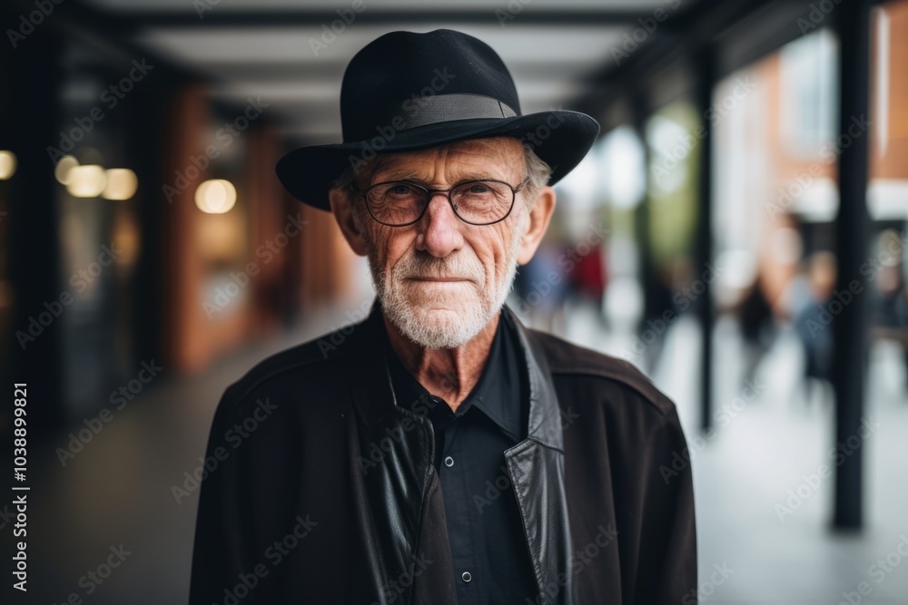 Portrait of senior man with hat and eyeglasses in the city Portrait of senior man with hat and eyeglasses in the city