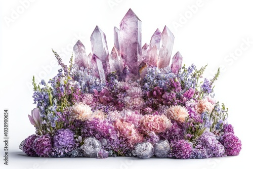 A Lavish Display of Crystals and Flowers: A Mesmerizing Vision of Purple Hues in Nature's Splendor and Serenity Awaits the Enthusiast. photo