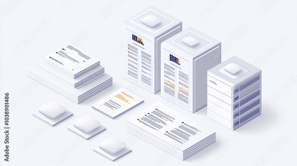Isometric 3D illustration of brain data storage. Isometric 3D illustration of brain data storage.