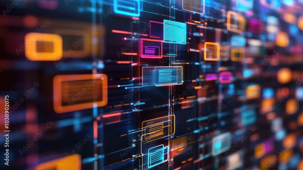 Abstract digital design with colorful lines and shapes, representing data flow and technology. Abstract digital design with colorful lines and shapes, representing data flow and technology.