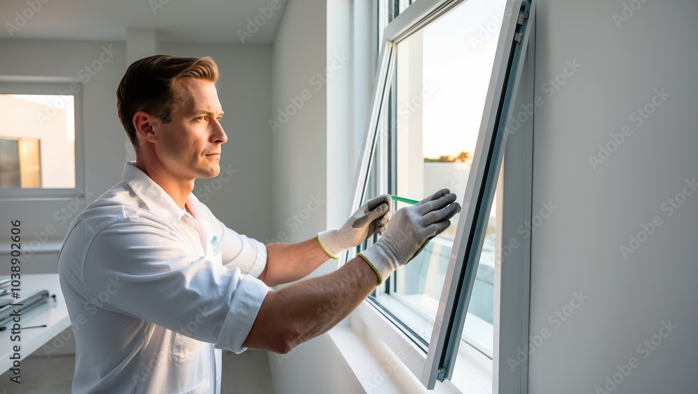 the master is engaged in repairing metal-plastic windows in the apartment the master is engaged in repairing metal-plastic windows in the apartment