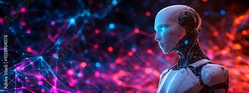 3D humanoid AI robot metaverse cyberspace digital world background, revolution of AI artificial intelligence automated digital technology industry 4.0, artificial intelligence, humanoid concept.
