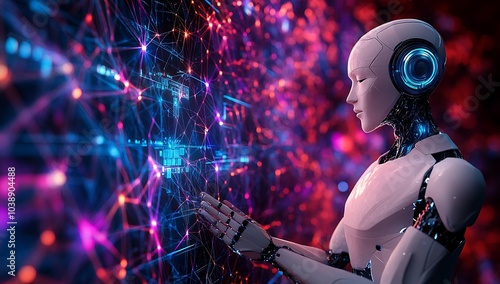 3D humanoid AI robot metaverse cyberspace digital world background, revolution of AI artificial intelligence automated digital technology industry 4.0, artificial intelligence, humanoid concept.