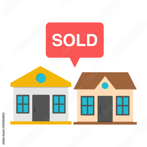 A colored design icon of sold home

