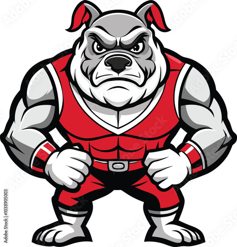 Powerful Bulldog Mascot in Red Sportswear