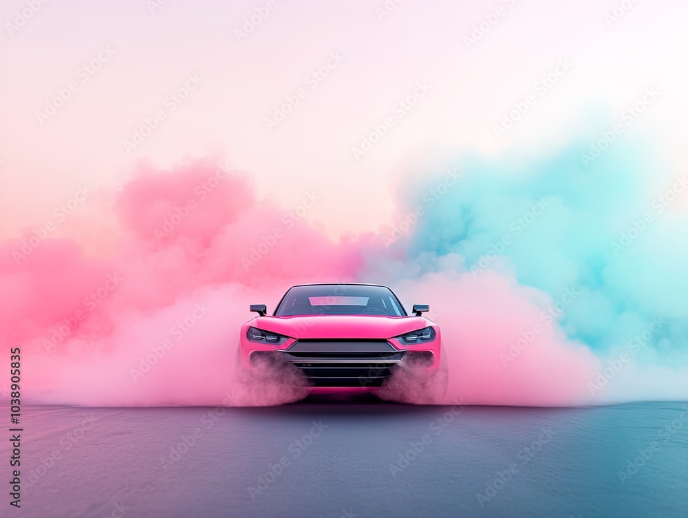 Dreamy Poster of a Sleek Sports Utility Vehicle Racing Through Colorful Vapor: Perfect for Sporty Interiors with a Touch of Aqua and Pink! Dreamy Poster of a Sleek Sports Utility Vehicle Racing Through Colorful Vapor: Perfect for Sporty Interiors with a Touch of Aqua and Pink!
