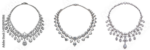 Set of A pearl necklace with an intricate clasp laid flat and shining elegantly on transparent background. Ai generated