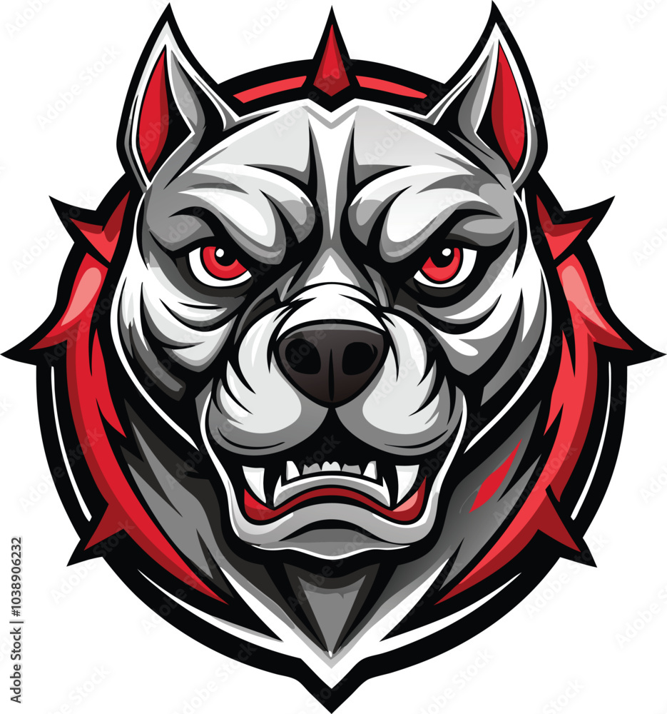 Aggressive Pitbull Mascot Illustration with Red Spikes Aggressive Pitbull Mascot Illustration with Red Spikes