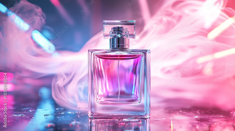 Elegance Unveiled: Luxury Perfume Bottle Mockup with Swirling Smoke and Ethereal Lighting Effects, Cinematic Light Capture Elegance Unveiled: Luxury Perfume Bottle Mockup with Swirling Smoke and Ethereal Lighting Effects, Cinematic Light Capture