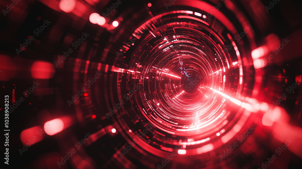 Obraz premium Exploring a vivid red tunnel of light and energy with intricate patterns