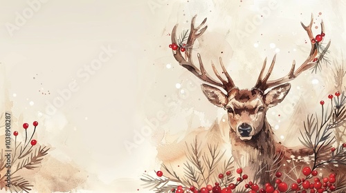 banner of watercolour illustration of deer on the christmas background, greeting card