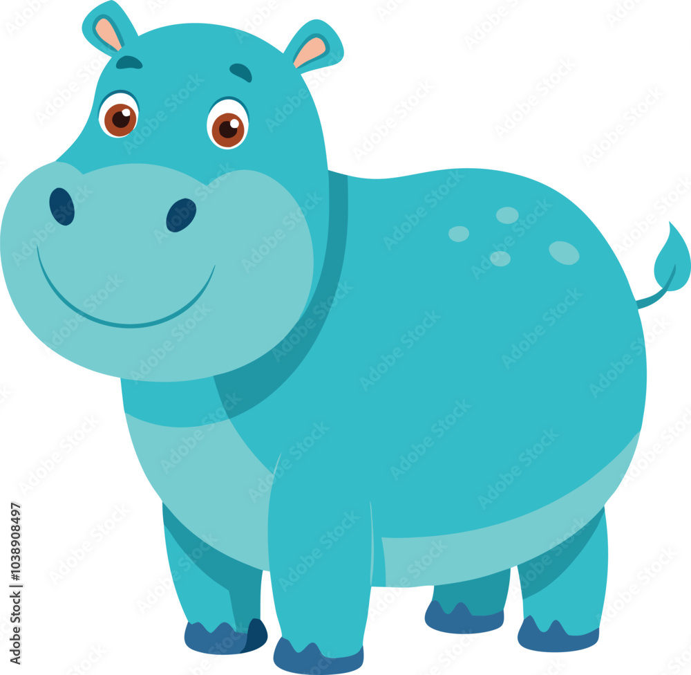 Naklejka premium Cartoon Blue Hippopotamus Illustration Animal
