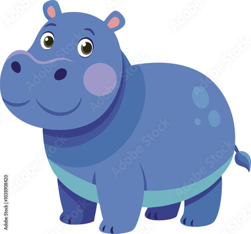 Cartoon Blue Hippopotamus Illustration