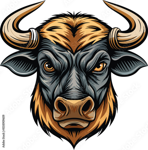 Angry Bull Head Illustration with Horns