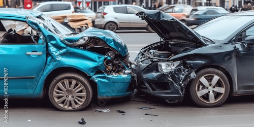 Two cars that have crashed into one another on the side of the road - Transportation