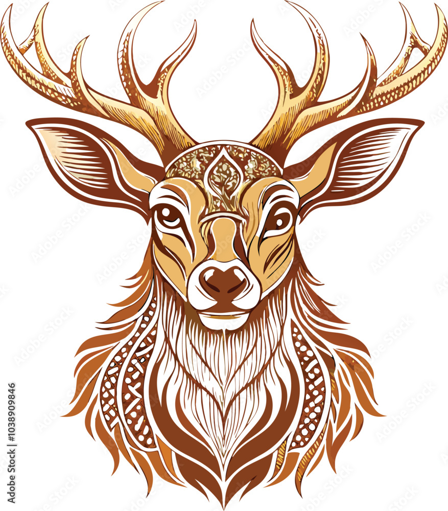 Fototapeta premium Ornate Golden Deer Head with Intricate Design