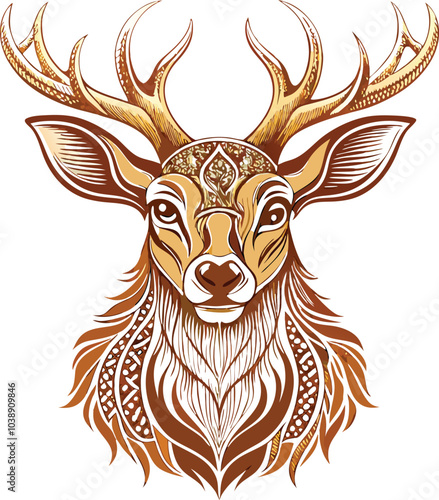 Ornate Golden Deer Head with Intricate Design