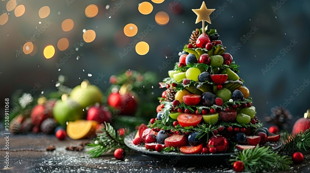 Christmas tree made from vegan food Christmas tree made from vegan food