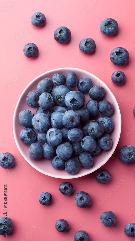 Bowl of blueberries on pink background Bowl of blueberries on pink background