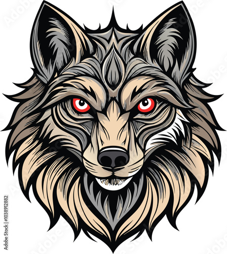 Aggressive Wolf Head Illustration with Red Eyes