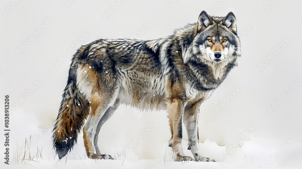 Obraz premium Adorable gray wolf in a natural setting depicted in watercolor