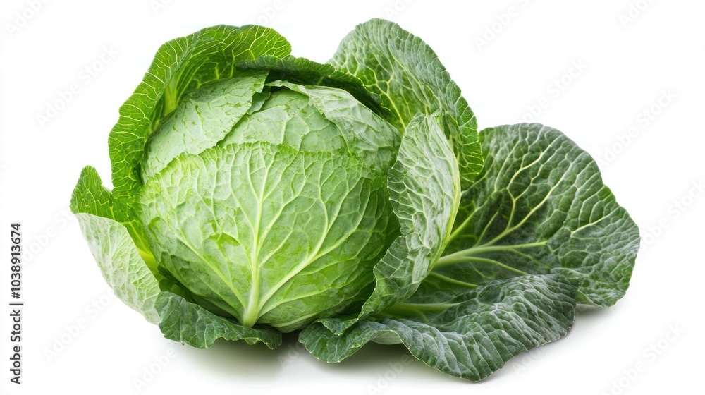 A fresh green cabbage with surrounding leaves, suitable for cooking or salads. A fresh green cabbage with surrounding leaves, suitable for cooking or salads.