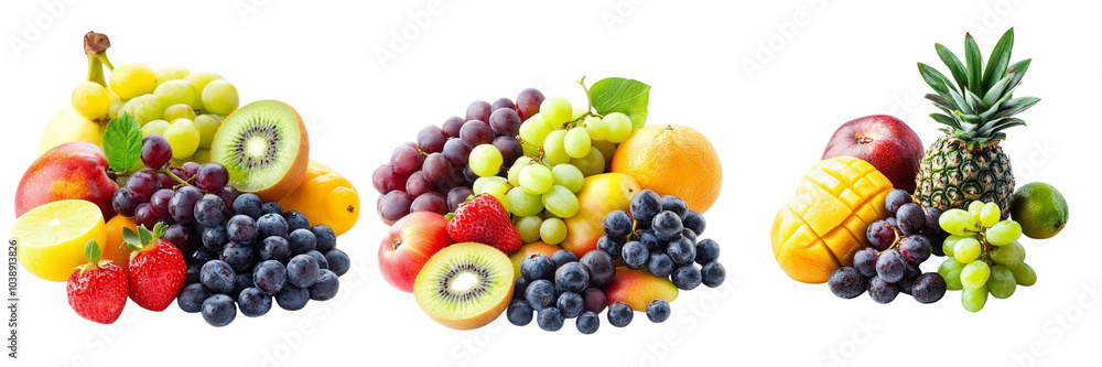 Set of An artistic composition of assorted berries, including raspberries, blackberries, and red currants on transparent background. Ai generated Set of An artistic composition of assorted berries, including raspberries, blackberries, and red currants on transparent background. Ai generated