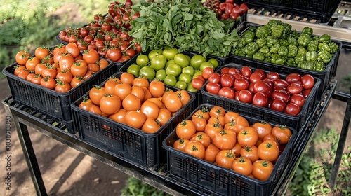 A farmer's market in a city park, with stalls overflowing with fresh produce grown by local urban gardeners, capturing the essence of city-grown food,