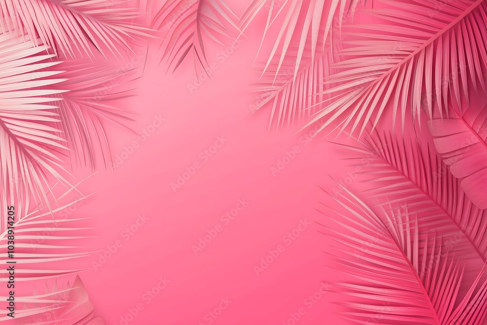Fototapeta premium Elegant Tropical Minimalism with White Palm Leaves on Soft Pink Surface for Beauty Marketing.Generative AI ビューティーマーケティングのための柔らかなピンク表面に白いヤシの葉のエレガントなトロピカルミニマリズム